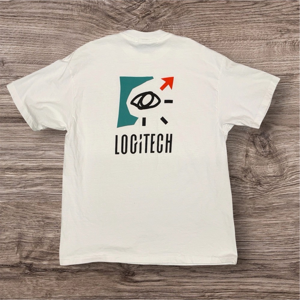 Vintage 90s Logitech Promo T-Shirt Hanes Beefy-T White Large Made in USA Tech